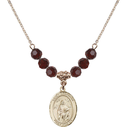 14kt Gold Filled Saint Deborah Birthstone Necklace with Garnet Beads - 8286