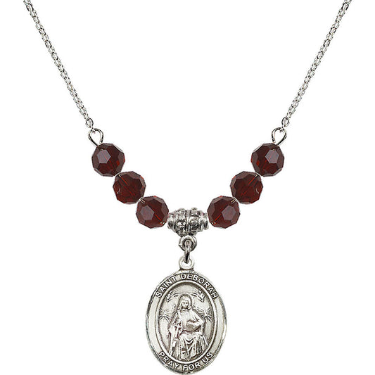Sterling Silver Saint Deborah Birthstone Necklace with Garnet Beads - 8286