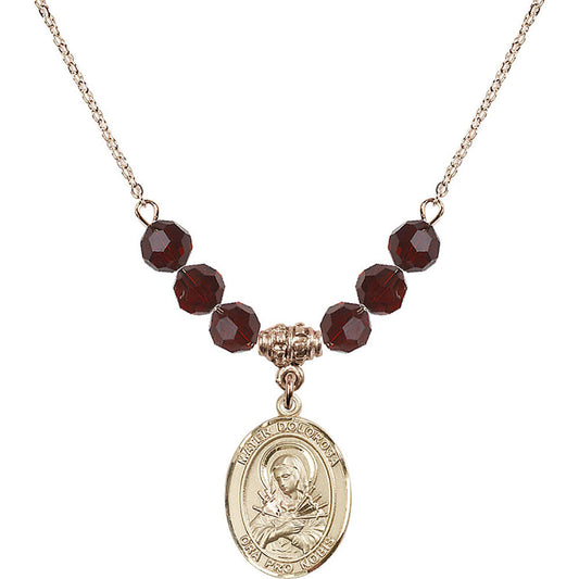 14kt Gold Filled Mater Dolorosa Birthstone Necklace with Garnet Beads - 8290