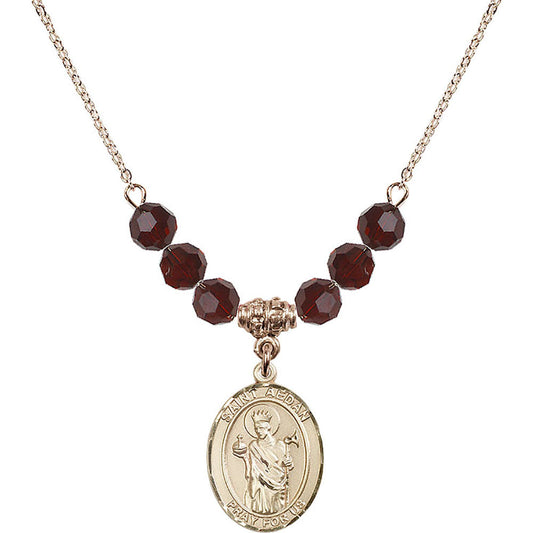 14kt Gold Filled Saint Aedan of Ferns Birthstone Necklace with Garnet Beads - 8293