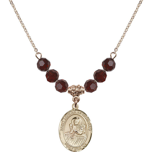 14kt Gold Filled Saint Lidwina of Schiedam Birthstone Necklace with Garnet Beads - 8297