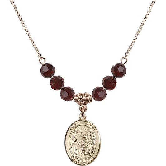 14kt Gold Filled Saint Fiacre Birthstone Necklace with Garnet Beads - 8298