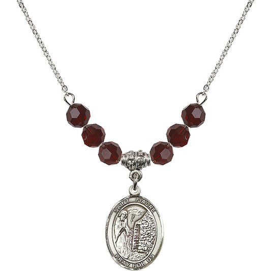 Sterling Silver Saint Fiacre Birthstone Necklace with Garnet Beads - 8298