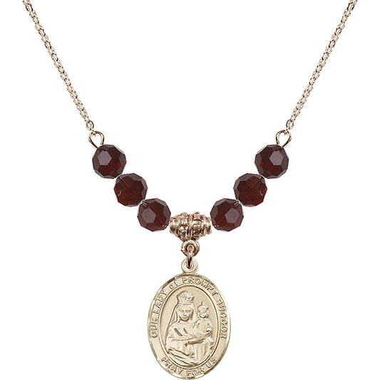 14kt Gold Filled Our Lady of Prompt Succor Birthstone Necklace with Garnet Beads - 8299