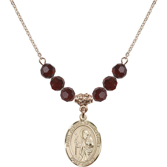 14kt Gold Filled Saint Joseph of Arimathea Birthstone Necklace with Garnet Beads - 8300