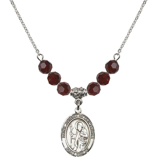 Sterling Silver Saint Joseph of Arimathea Birthstone Necklace with Garnet Beads - 8300