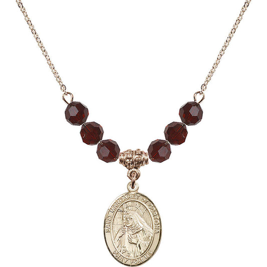 14kt Gold Filled Saint Margaret of Cortona Birthstone Necklace with Garnet Beads - 8301