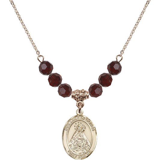 14kt Gold Filled Our Lady of Olives Birthstone Necklace with Garnet Beads - 8303