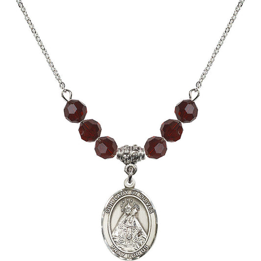 Sterling Silver Our Lady of Olives Birthstone Necklace with Garnet Beads - 8303