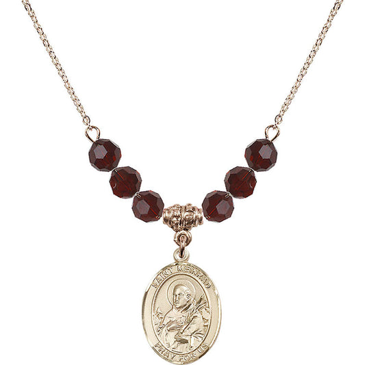 14kt Gold Filled Saint Meinrad of Einsiedeln Birthstone Necklace with Garnet Beads - 8307