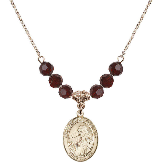 14kt Gold Filled Saint Finnian of Clonard Birthstone Necklace with Garnet Beads - 8308