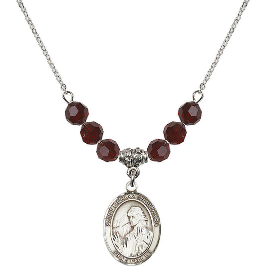 Sterling Silver Saint Finnian of Clonard Birthstone Necklace with Garnet Beads - 8308