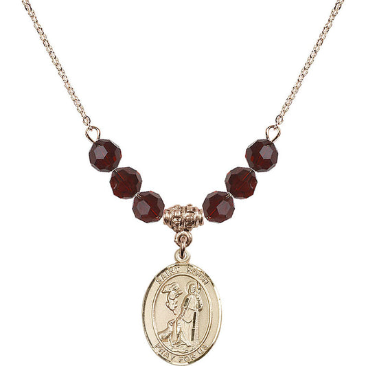 14kt Gold Filled Saint Roch Birthstone Necklace with Garnet Beads - 8310