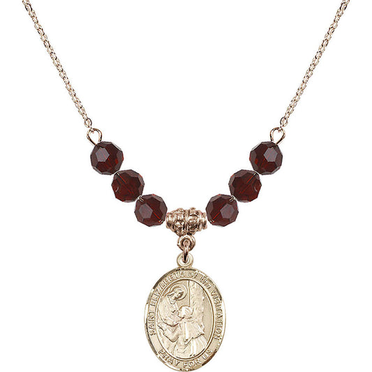 14kt Gold Filled Saint Elizabeth of the Visitation Birthstone Necklace with Garnet Beads - 8311