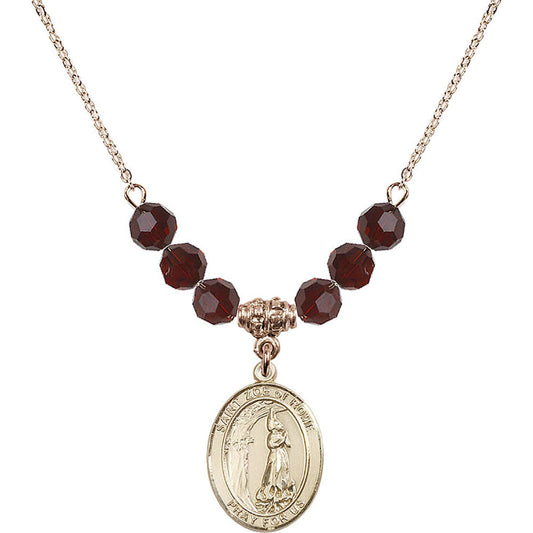 14kt Gold Filled Saint Zoe of Rome Birthstone Necklace with Garnet Beads - 8314
