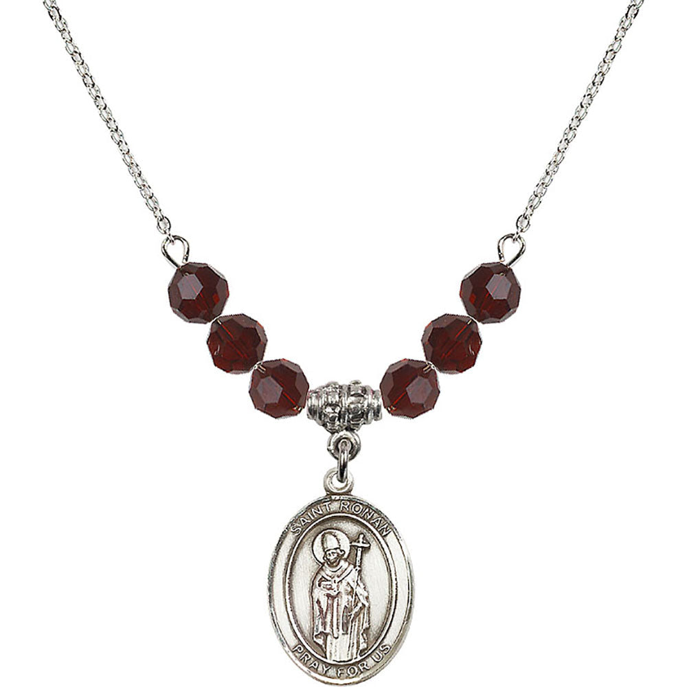 Sterling Silver Saint Ronan Birthstone Necklace with Garnet Beads - 8315