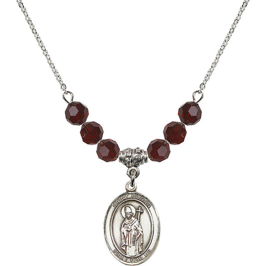 Sterling Silver Saint Ronan Birthstone Necklace with Garnet Beads - 8315