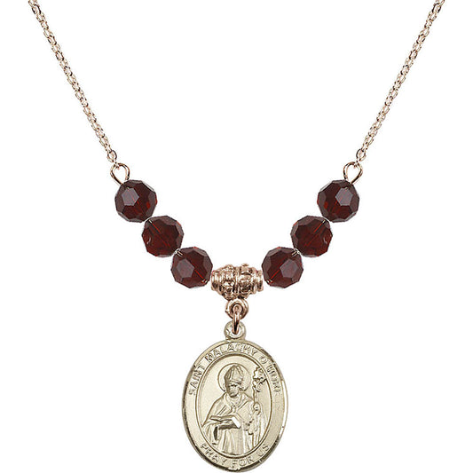 14kt Gold Filled Saint Malachy O'More Birthstone Necklace with Garnet Beads - 8316