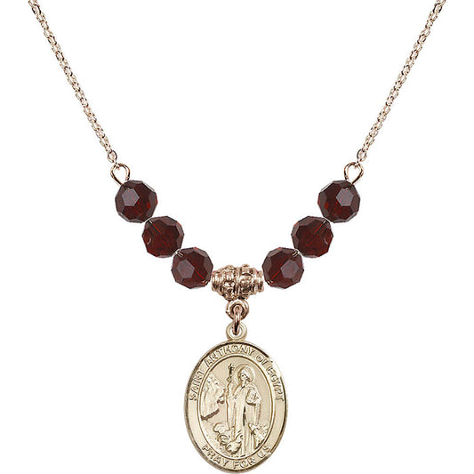 14kt Gold Filled Saint Anthony of Egypt Birthstone Necklace with Garnet Beads - 8317