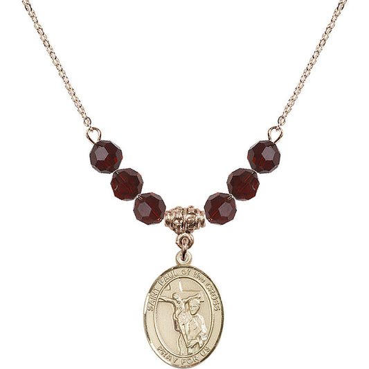 14kt Gold Filled Saint Paul of the Cross Birthstone Necklace with Garnet Beads - 8318