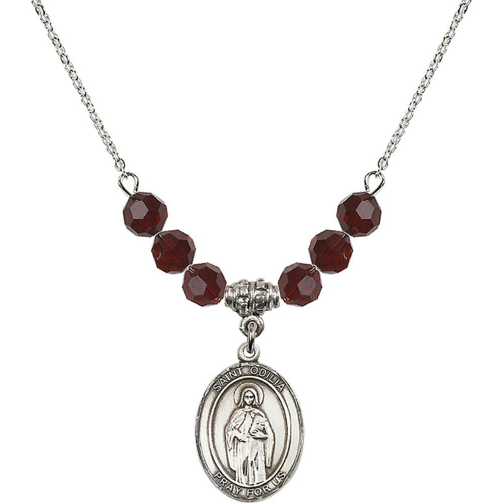 Sterling Silver Saint Odilia Birthstone Necklace with Garnet Beads - 8319