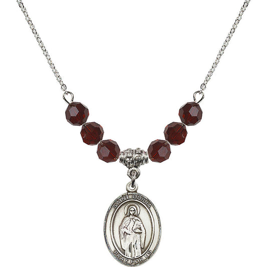 Sterling Silver Saint Odilia Birthstone Necklace with Garnet Beads - 8319
