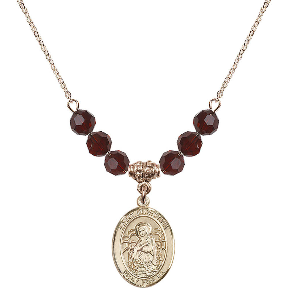 14kt Gold Filled Saint Christina the Astonishing Birthstone Necklace with Garnet Beads - 8320