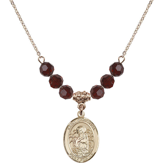 14kt Gold Filled Saint Christina the Astonishing Birthstone Necklace with Garnet Beads - 8320