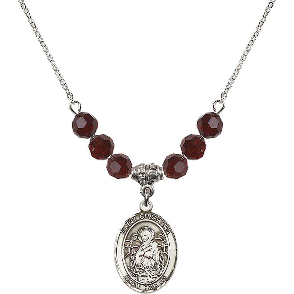 Sterling Silver Saint Christina the Astonishing Birthstone Necklace with Garnet Beads - 8320
