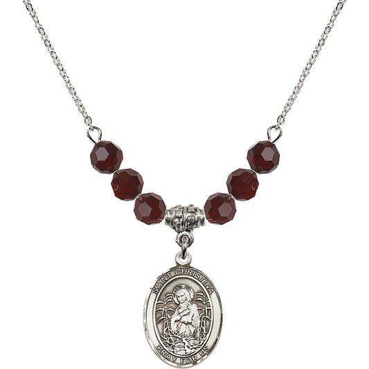 Sterling Silver Saint Christina the Astonishing Birthstone Necklace with Garnet Beads - 8320