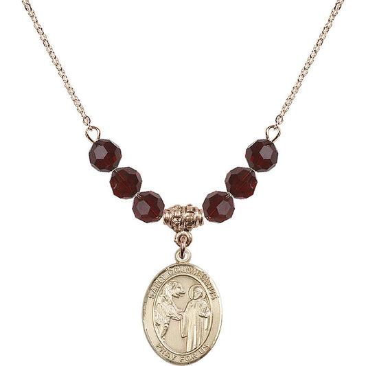 14kt Gold Filled Saint Columbanus Birthstone Necklace with Garnet Beads - 8321