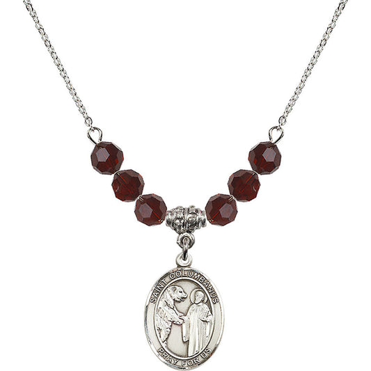 Sterling Silver Saint Columbanus Birthstone Necklace with Garnet Beads - 8321