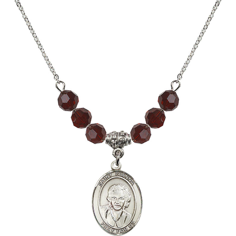 Sterling Silver Saint Gianna Beretta Molla Birthstone Necklace with Garnet Beads - 8322