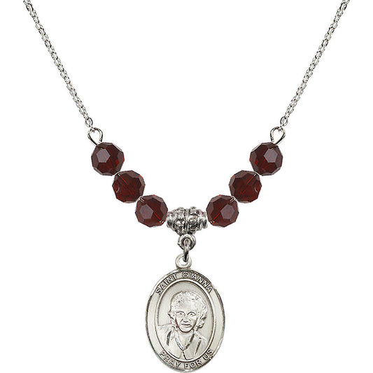 Sterling Silver Saint Gianna Beretta Molla Birthstone Necklace with Garnet Beads - 8322