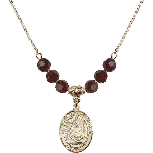 14kt Gold Filled Saint Edburga of Winchester Birthstone Necklace with Garnet Beads - 8324