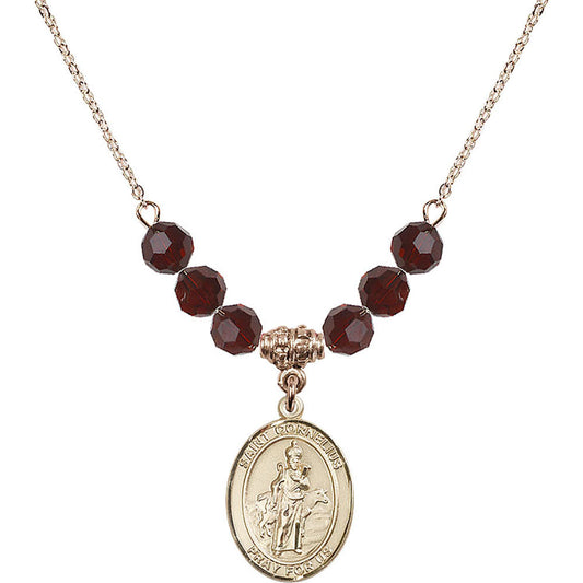 14kt Gold Filled Saint Cornelius Birthstone Necklace with Garnet Beads - 8325