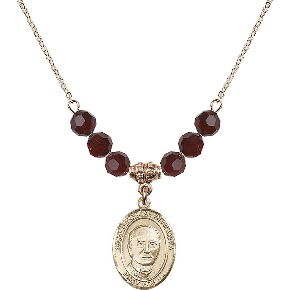 14kt Gold Filled Saint Hannibal Birthstone Necklace with Garnet Beads - 8327