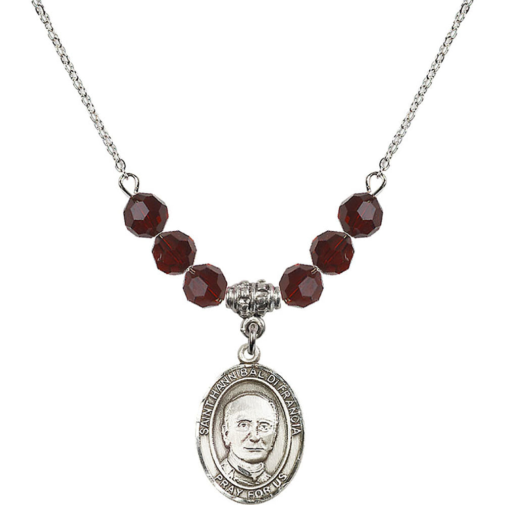 Sterling Silver Saint Hannibal Birthstone Necklace with Garnet Beads - 8327