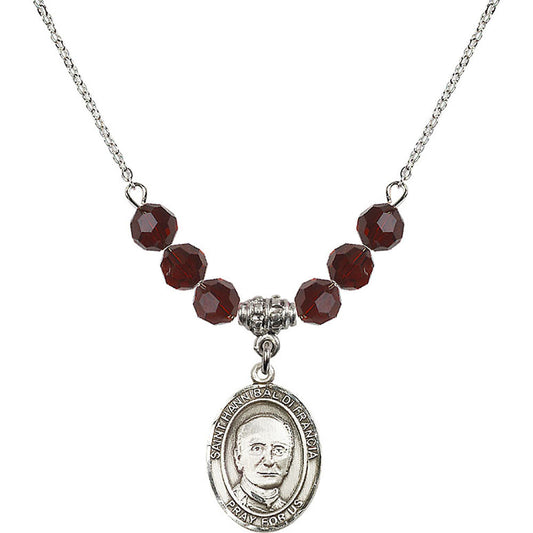 Sterling Silver Saint Hannibal Birthstone Necklace with Garnet Beads - 8327