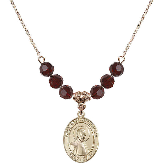 14kt Gold Filled Saint Edmund Campion Birthstone Necklace with Garnet Beads - 8333