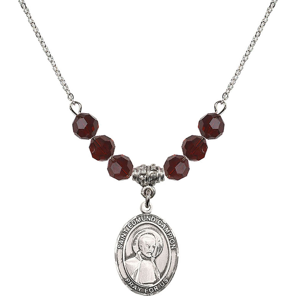 Sterling Silver Saint Edmund Campion Birthstone Necklace with Garnet Beads - 8333