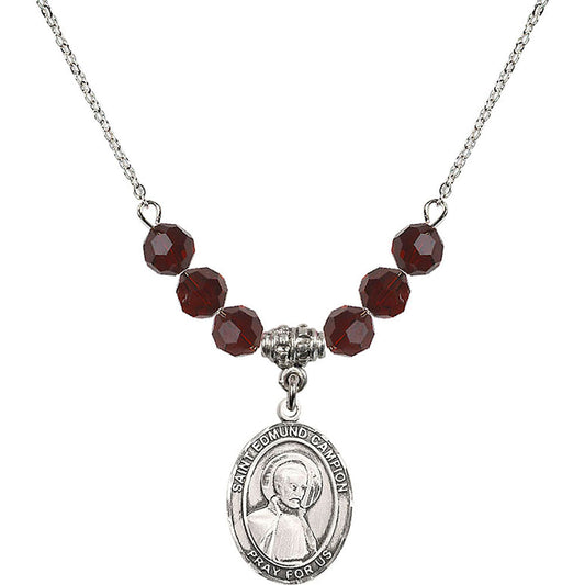 Sterling Silver Saint Edmund Campion Birthstone Necklace with Garnet Beads - 8333