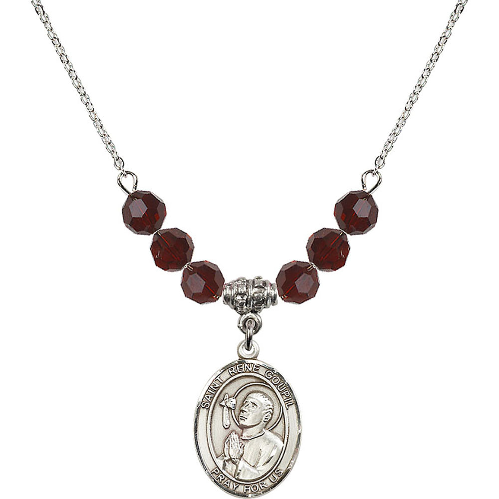 Sterling Silver Saint Rene Goupil Birthstone Necklace with Garnet Beads - 8334