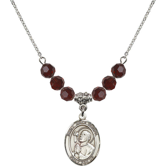 Sterling Silver Saint Rene Goupil Birthstone Necklace with Garnet Beads - 8334