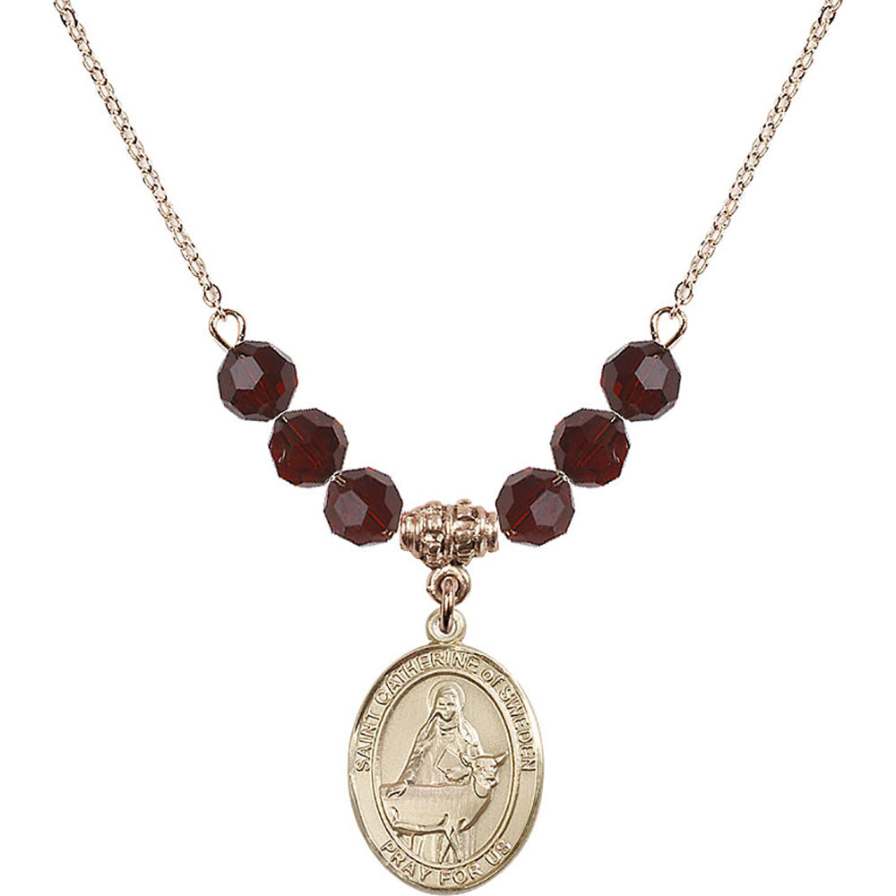 14kt Gold Filled Saint Catherine of Sweden Birthstone Necklace with Garnet Beads - 8336