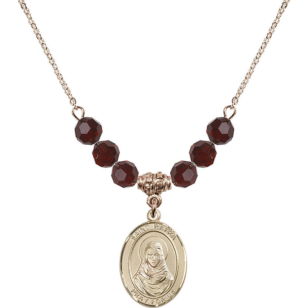 14kt Gold Filled Saint Rafka Birthstone Necklace with Garnet Beads - 8338