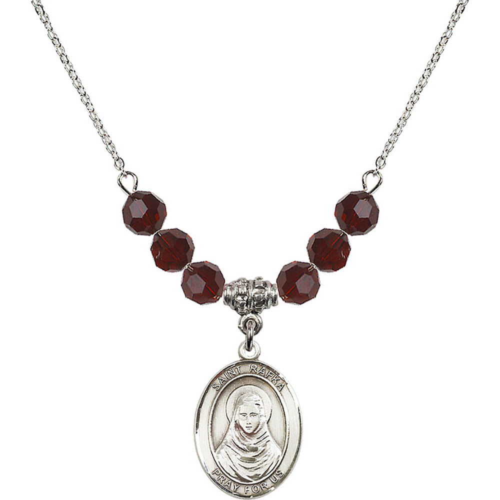 Sterling Silver Saint Rafka Birthstone Necklace with Garnet Beads - 8338