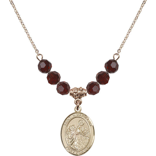 14kt Gold Filled Saint Nimatullah Birthstone Necklace with Garnet Beads - 8339