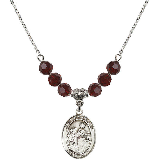 Sterling Silver Saint Nimatullah Birthstone Necklace with Garnet Beads - 8339