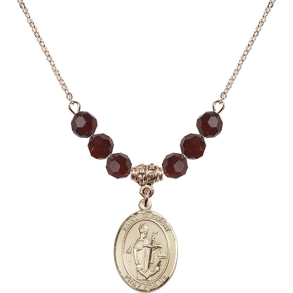 14kt Gold Filled Saint Clement Birthstone Necklace with Garnet Beads - 8340